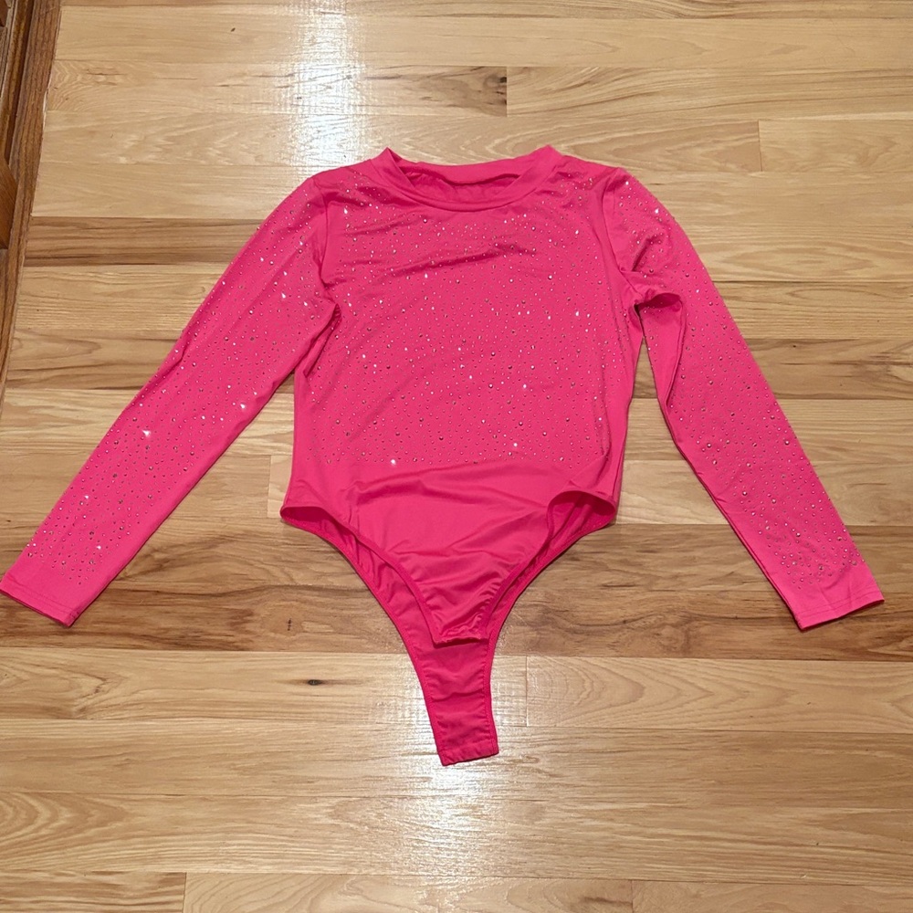 Vibrant Pink Rhinestone Bodysuit